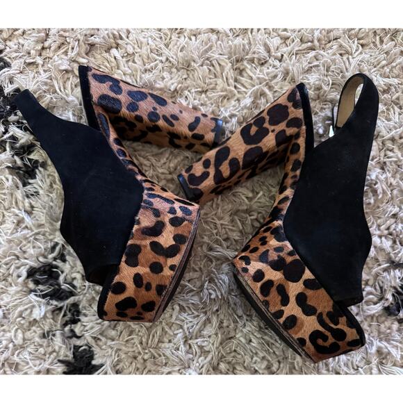 Diane Von Furstenberg Robin Leopard Calf Fur Platform Chunky Heeled Shoes 8.5 - Picture 2 of 6